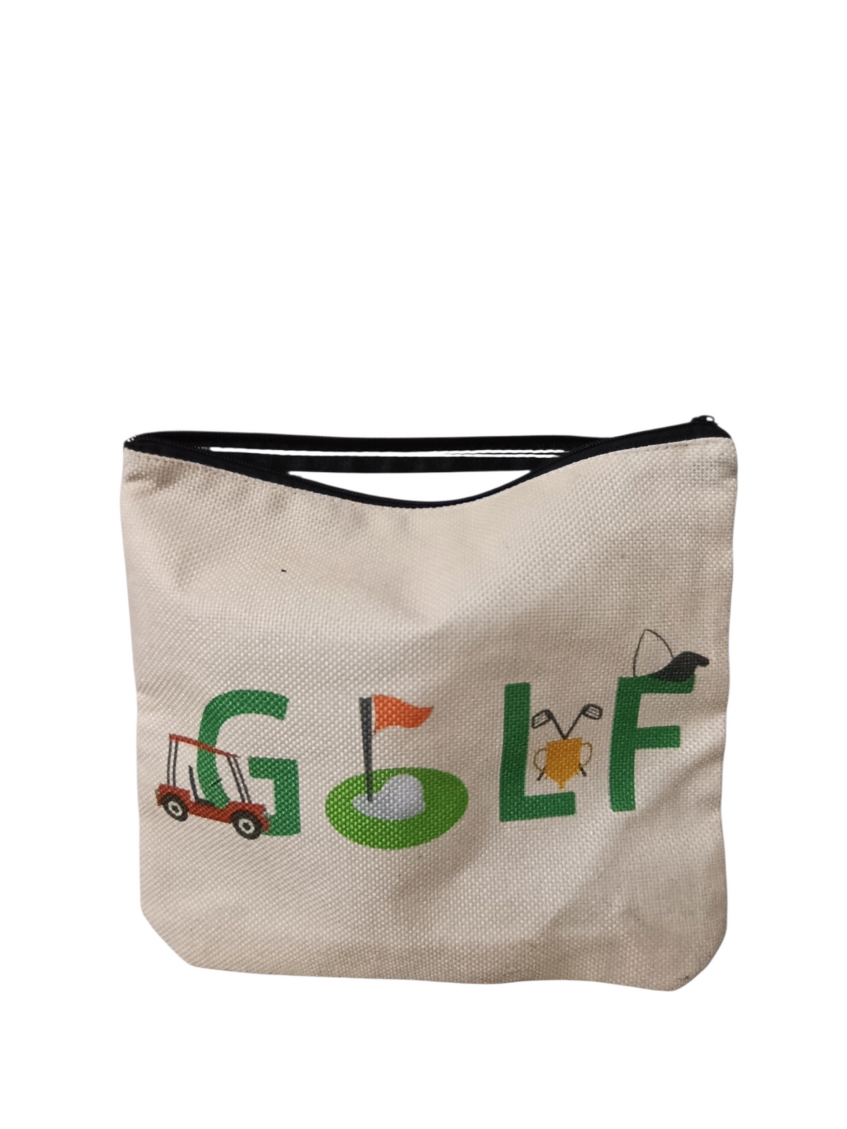 Generic Novelty "GOLF" Graphic Canvas Zipper Pouch / Valuables Bag - 10/10 Condition