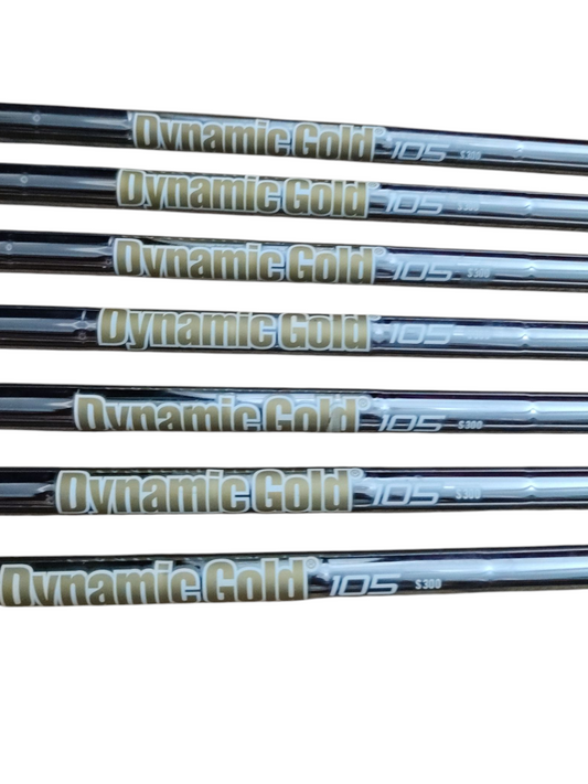 Dynamic Gold shafts, 105 S300, set of 7 shafts, 4-p. Cp2 Warp Midsize grip, Pre-Owned.