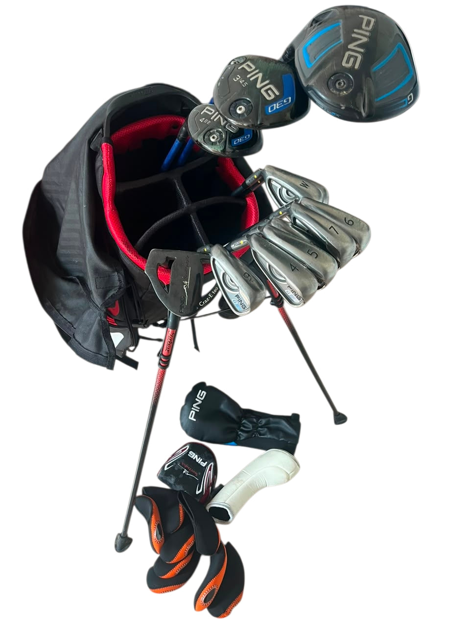PING G/G30 Men's Left-Handed (LH) Full Golf Set (Yellow Dot) with Titleist Stand Bag - Clubs 8.5/10, Bag 9.5/10 Condition
