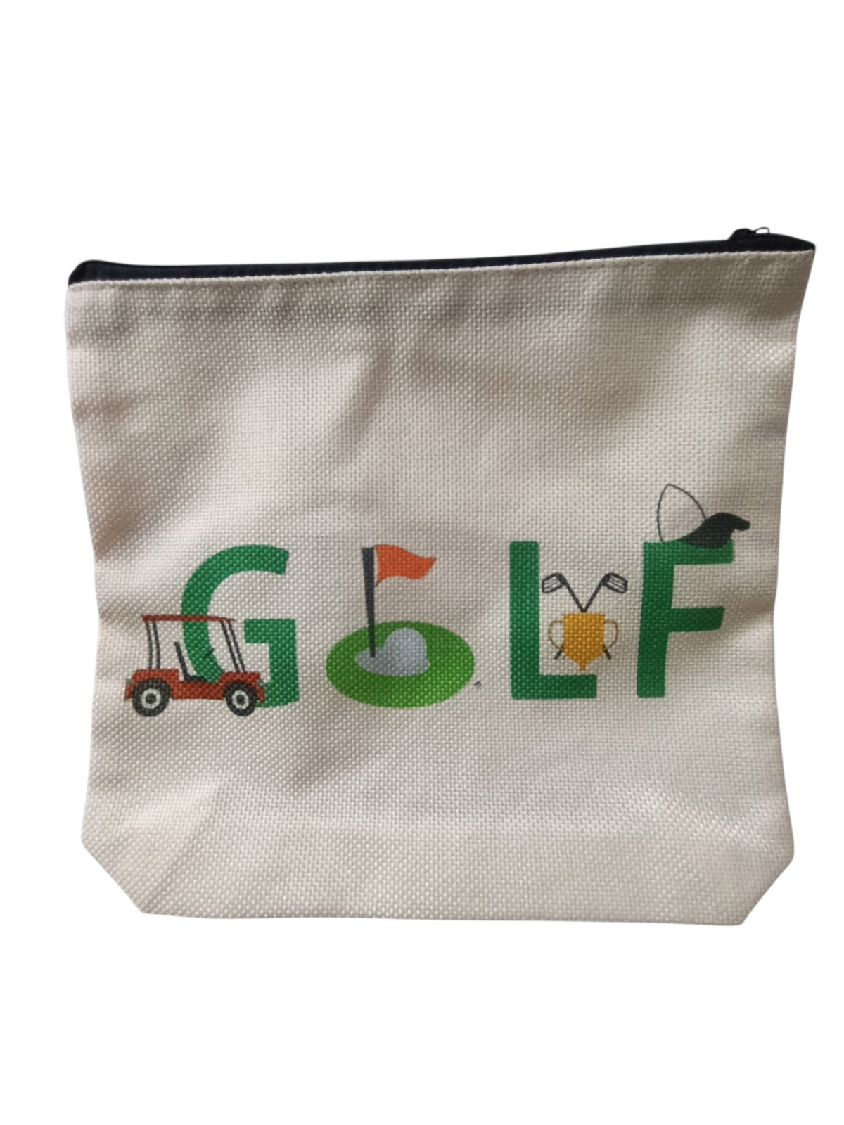 Generic Novelty "GOLF" Graphic Canvas Zipper Pouch / Valuables Bag - 10/10 Condition