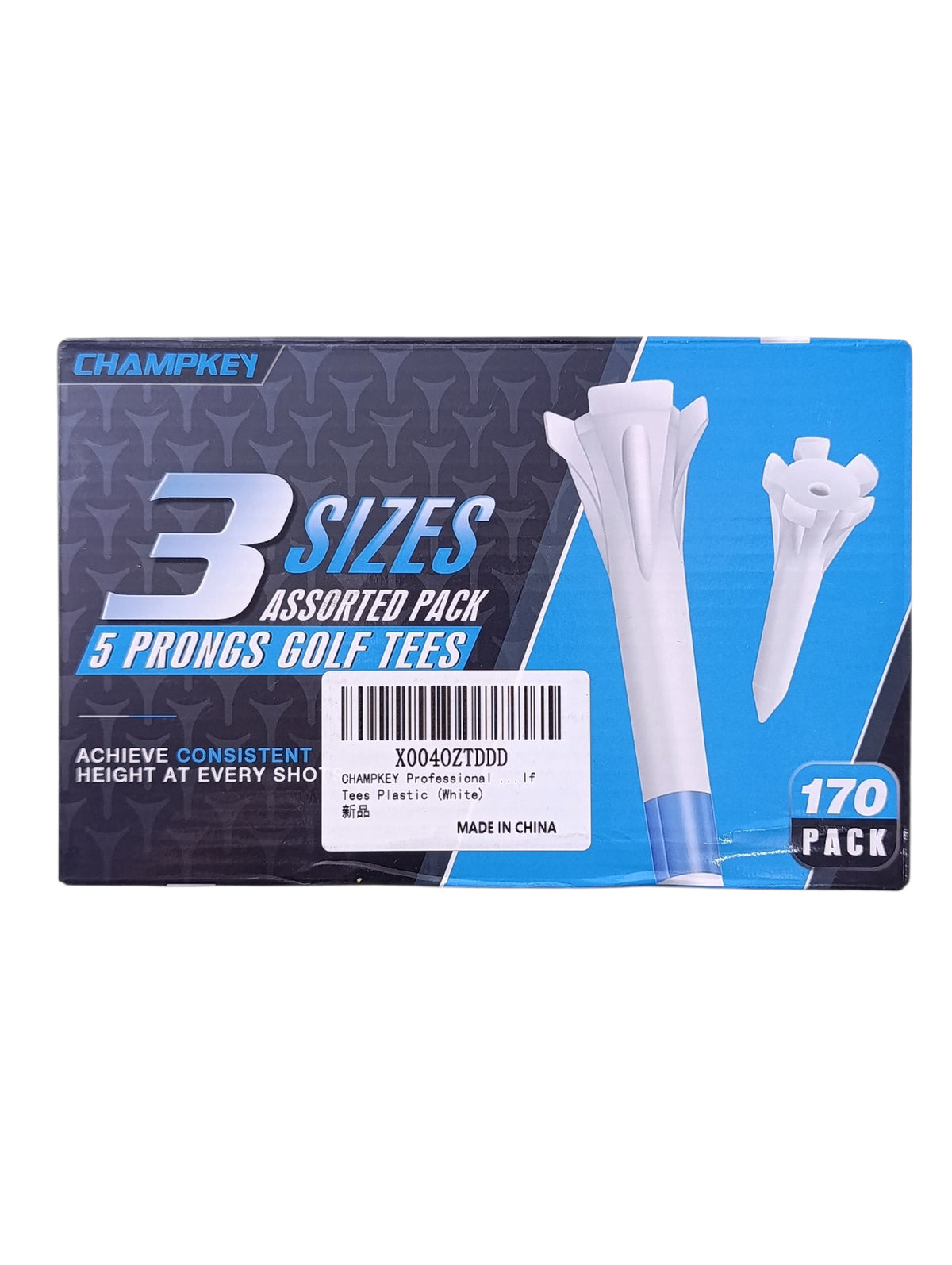 Champkey Professional 5-Prong Plastic Golf Tees (170 Pack, 3 Assorted Sizes, White) - 10/10 Condition