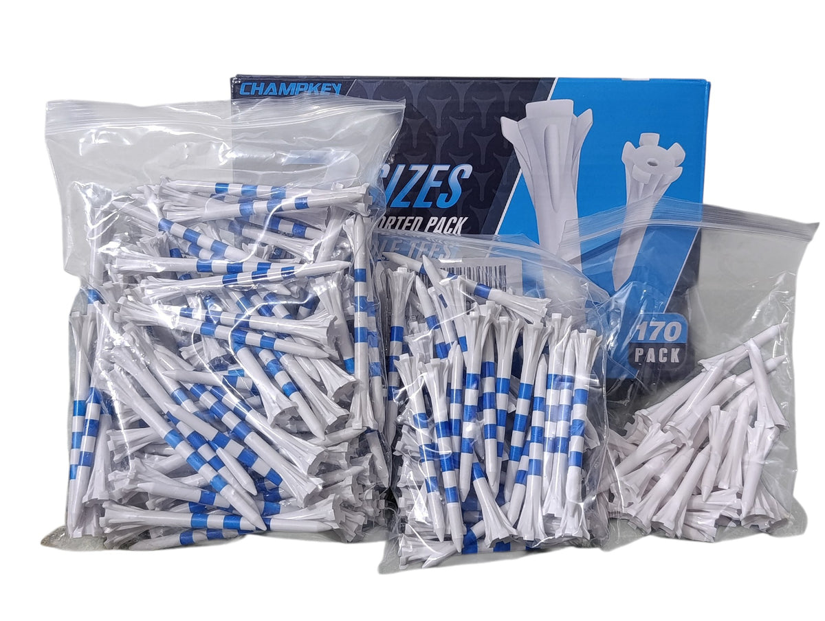 Champkey Professional 5-Prong Plastic Golf Tees (170 Pack, 3 Assorted Sizes, White) - 10/10 Condition