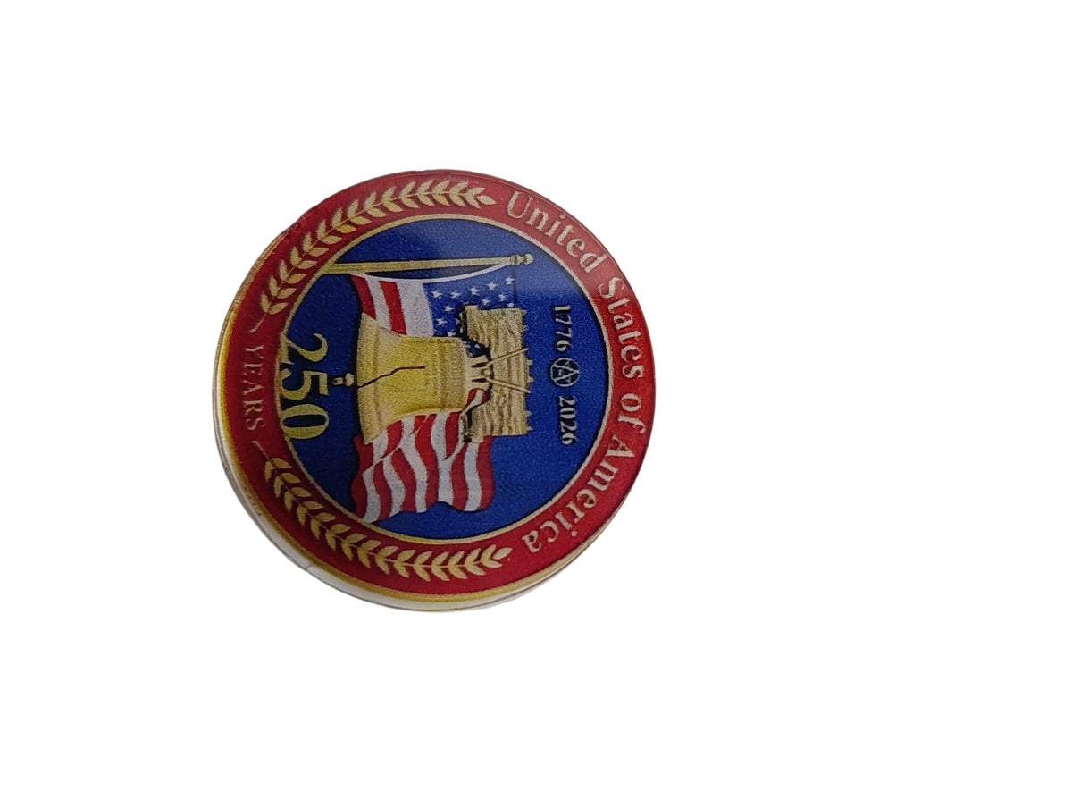America 250th Anniversary (1776–2026) Patriotic Golf Ball Marker / Challenge Coin - Blue Flag Seal (Liberty Bell) 10/10 Condition