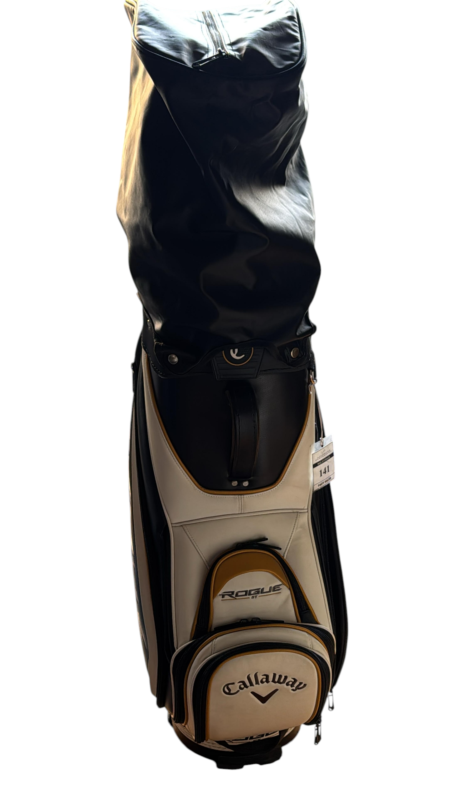 Callaway Rogue ST Tour Golf Bag in a White, Black, and Gold colorway, Pre-Owned