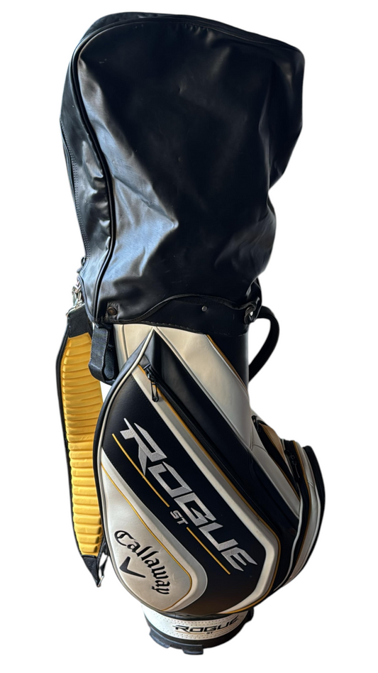 Callaway Rogue ST Tour Golf Bag in a White, Black, and Gold colorway, Pre-Owned